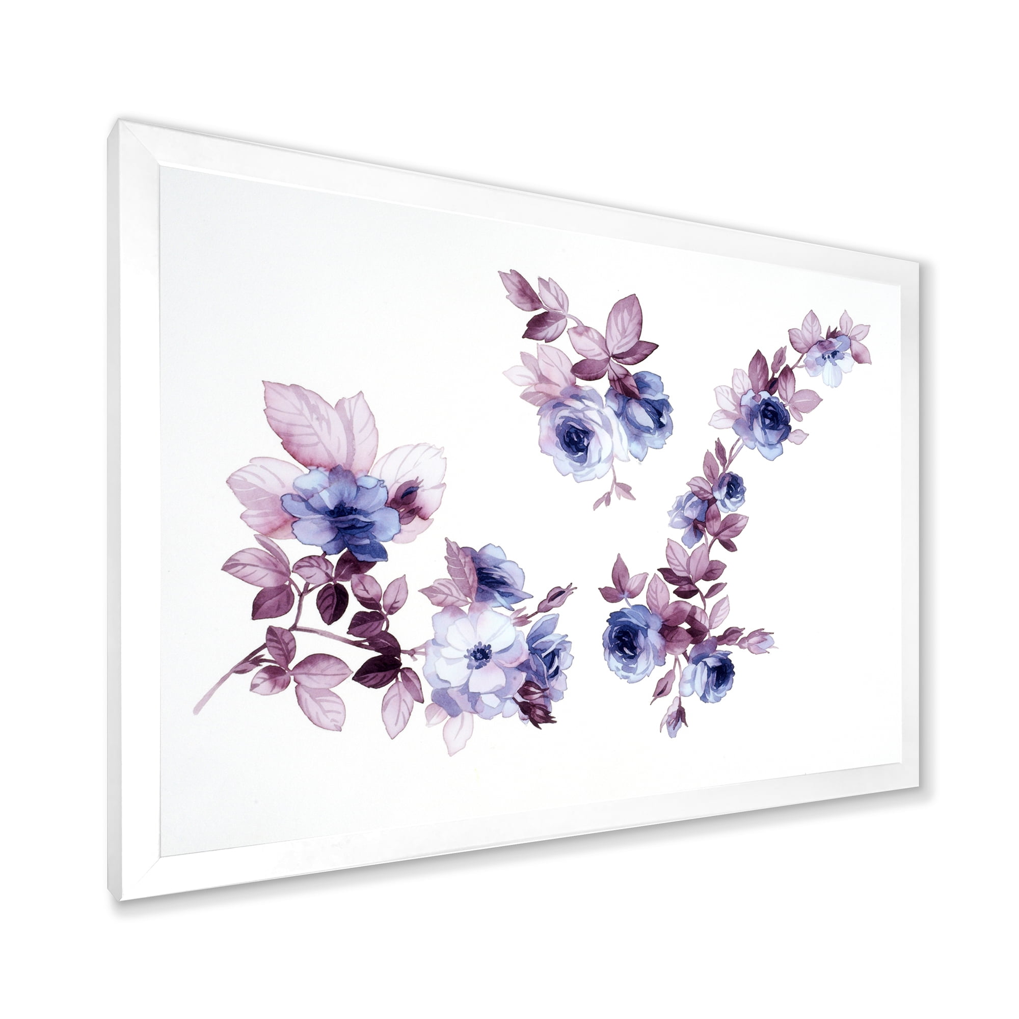 Designart 'Purple Wildflowers On White I' Traditional Framed Art Print