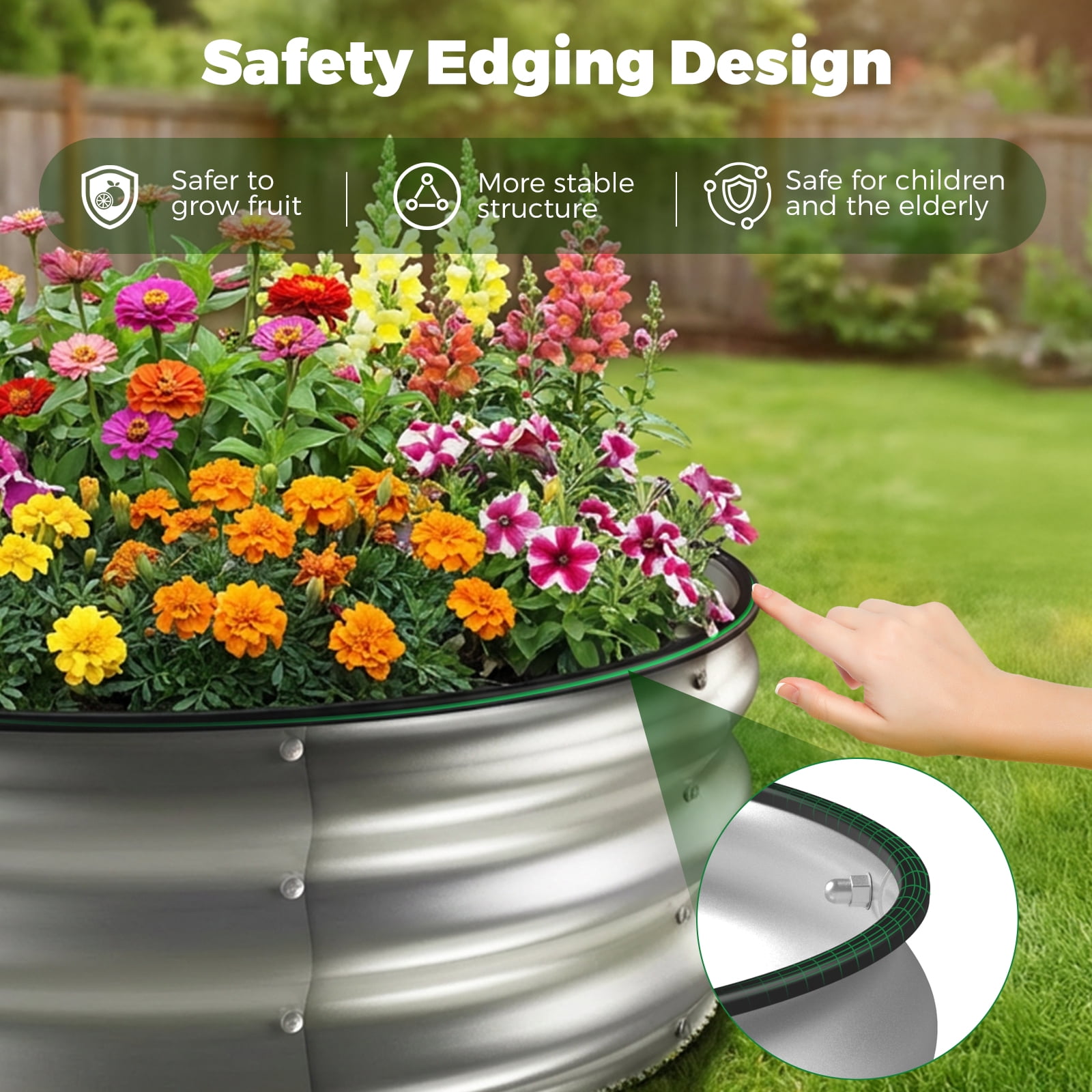 Raised Garden Bed, Younik 6x3x1ft Oval Galvanized Raised Garden Beds with Safety Edging and Gloves for Outdoor Plant Vegetables, Flower, Silver
