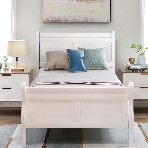 Gewnee Twin Size Wood Platfrom Bed with Headboard and Footboard for Kids and Adults,White