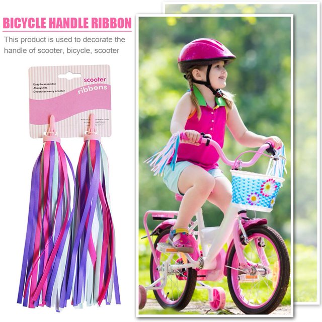 2 cintas para manillar de bicicleta con borlas para niños, scooter, bicicleta (rosa y morado).