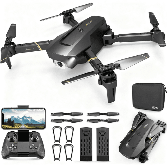 Foldable RC Drone with 1080P Camera for Adults Beginners & Kids, FPV Quadcopter Toy Gift, 2 Batteries & Carrying Case, One‑Key Start, Headless Mode, Waypoint Flight, 360° Flips