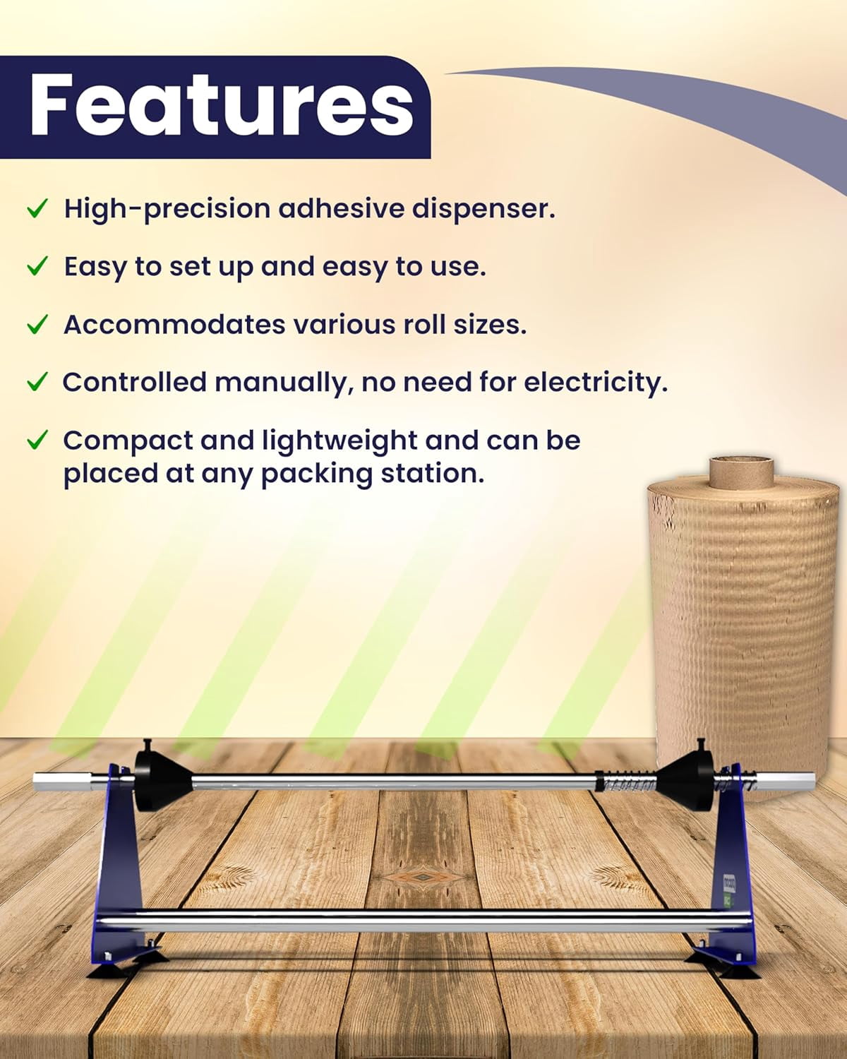 Pacron Paper Roll Dispenser – Universal Honeycomb & Packing Label Dispenser – Lightweight & Durable Kraft Wrapping Paper Holder – Stable & Compact Stand Packaging (23” x 11” x 7”)