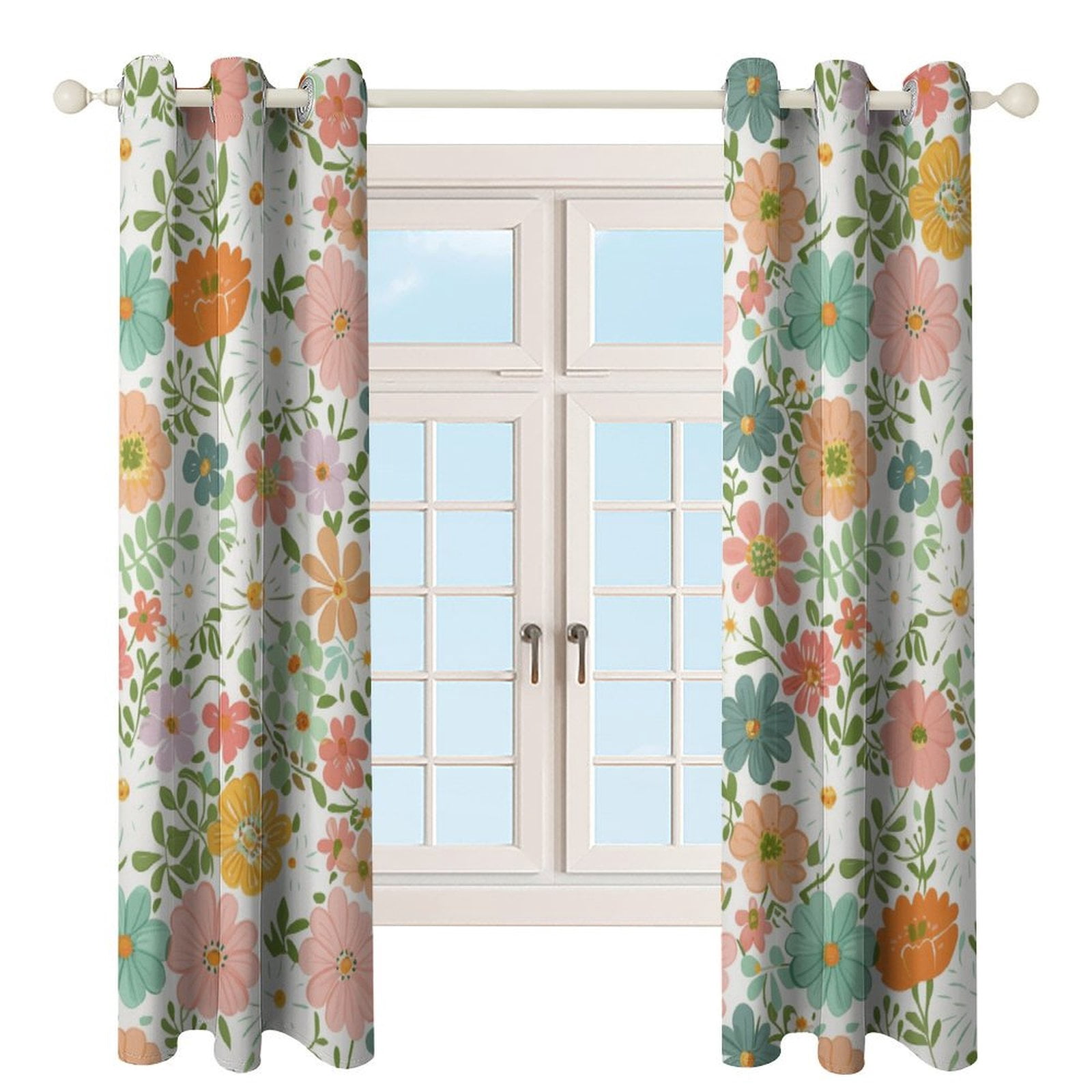 Floral Colorful Flower Window Curtains for Bedroom Colorful Printed Window Drapes Blackout Thermal Insulated Grommet Window Treatment 2 Panels Set