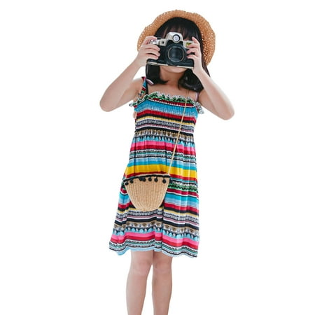 

LisenraIn Toddler Baby Girl Summer Floral Strap Ruffle Casual Dress Outfits