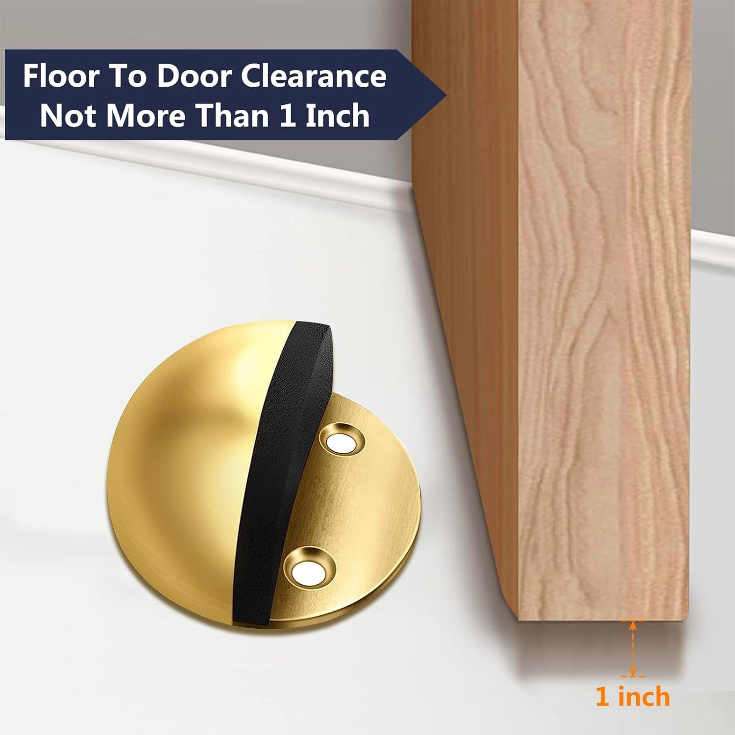 4 Pcs Stainless Steel Floor Mounted Door Stop, Drilled or Drill-Free 3M Adhesive, in Floor Mount Half Dome Door Stopper, Doorstop for Hotel Home Restaurant (Gold)