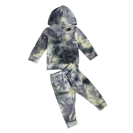 

Canrulo Newborn Baby Boy Girl Tie Dye Outfits Long Sleeve Hooded Tops+Long Pants Set 2Pcs Fall Winter Clothes Grey 3-4 Years