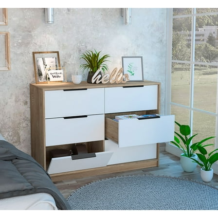 Newboti Furniture Longhill 6-Drawer Rectangle Dresser Pine and White 25935