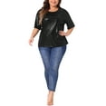 thumbnail image 3 of Agnes Orinda Women's Plus Size Tops Metallic Holographic Short Sleeve Concert Party Blouses 3X Black, 3 of 7