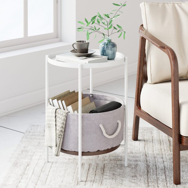 Nathan James Oraa Nightstand with Rustic Oak Tray Top, White Metal