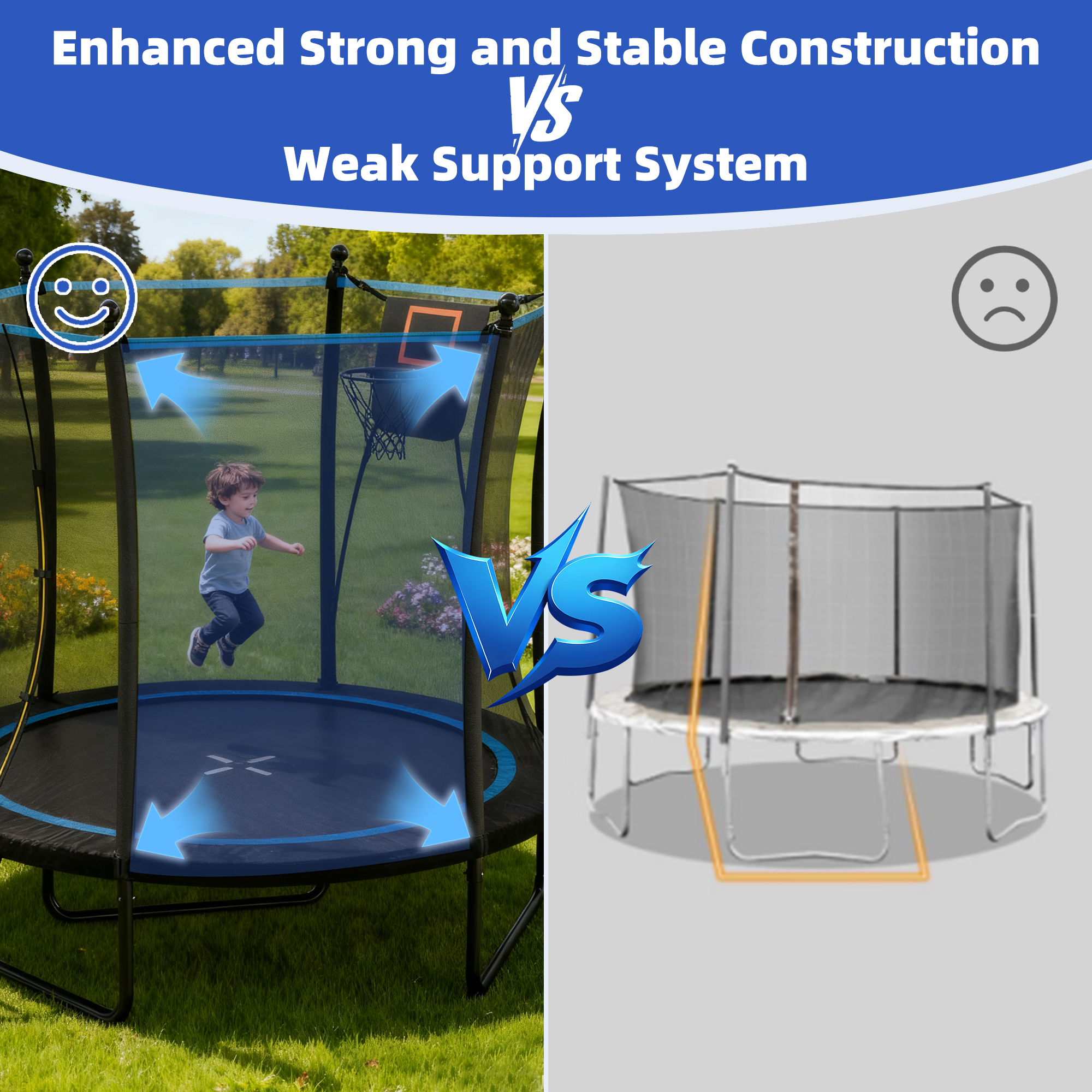 EUROCO 8FT Trampoline with Basketball Hoop and Ladder, 8' Backyard Trampoline for Kids and Adults