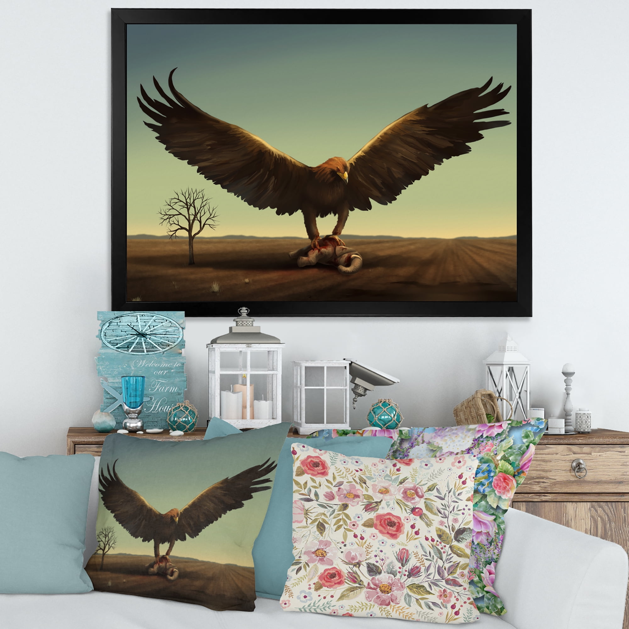 Designart 'Open Wings Roc Bird in Wild' Farmhouse Framed Art Print