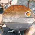 thumbnail image 3 of Round Table Cover 45-54 Inch Orange Gray Waterproof Reusable Table Cloth Round Fitted Vinyl Tablecloth with Elastic Edged for Parties Outdoors, Farmhouse Retro Gradient Wooden Grain, 3 of 9