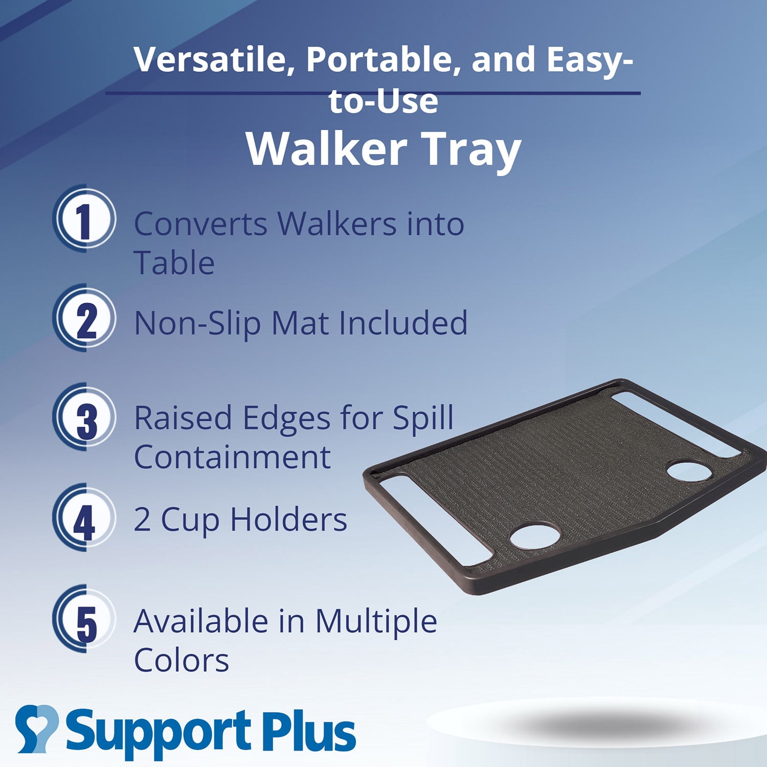 Support Plus Walker Tray Table - Mobility Table Tray for Walker, Non Slip Walker Tray Mat, Walker Accessories Mat, Cup Holder for Walker (21"x16") - Purple