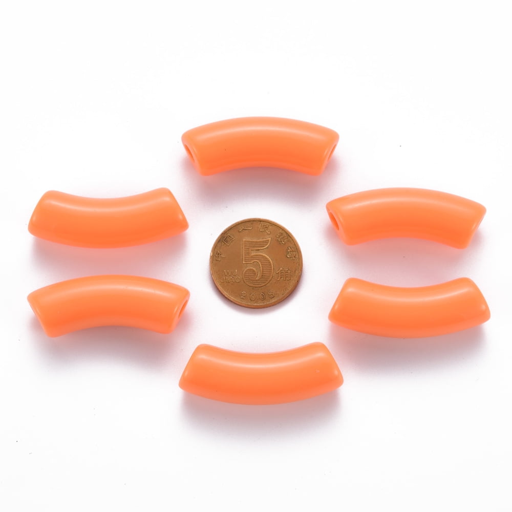 500 g Opaque Acrylic Beads Curved Tube Coral 36x13.5x11.5mm Hole: 4mm 133pcs/500g