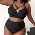 thumbnail image 2 of Two Piece Swimsuit for Women 2024 Women's Sexy Plus Size Solid Color Suspender High Waisted Bikini Plus Size Swimsuit Womens Pant Suit 4 Swimsuits for Women with Underwire Bra Swimsuits All Black XXL, 2 of 7