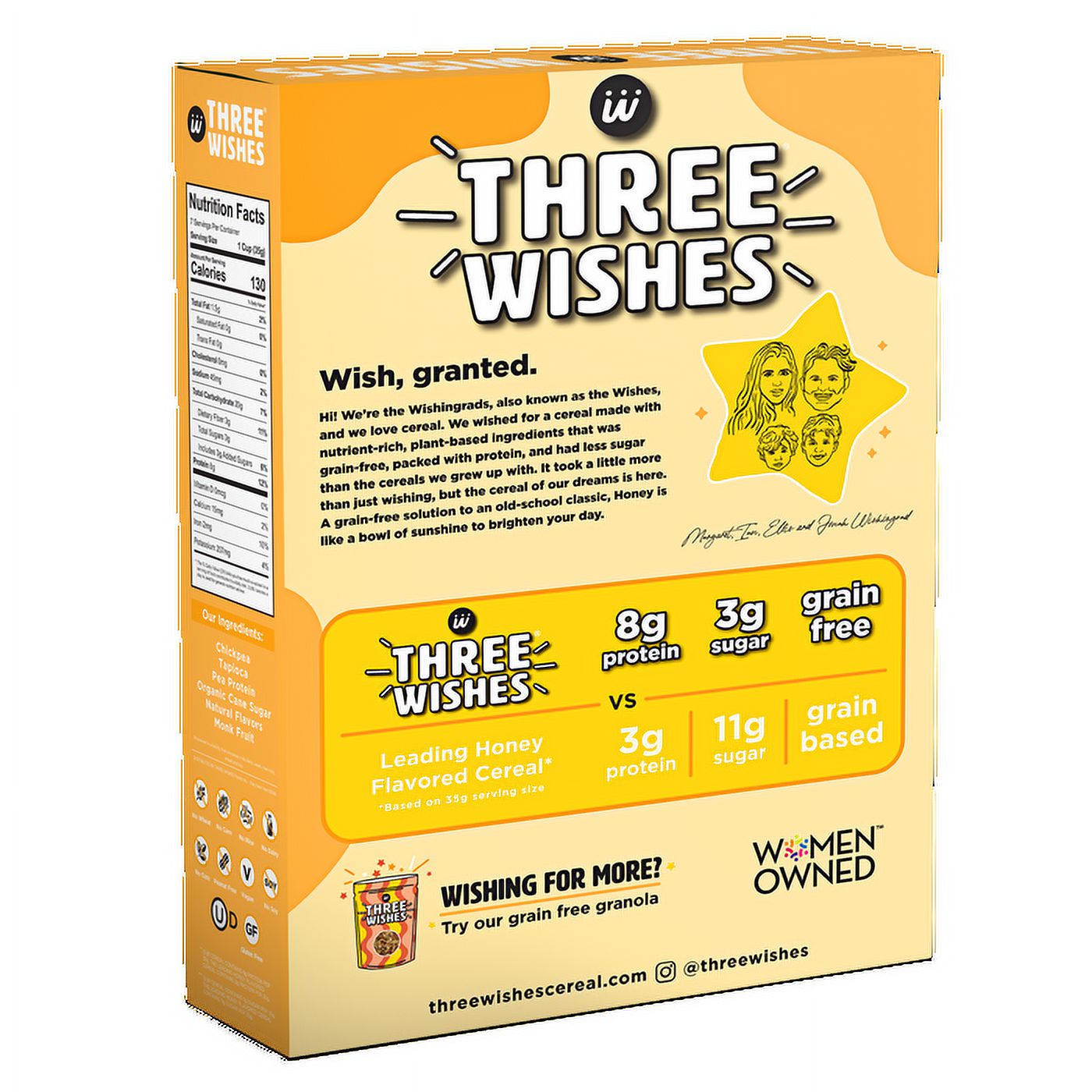 (Pack of 6), Three Wishes Honey Grain-Free Cereal, 8.6 oz