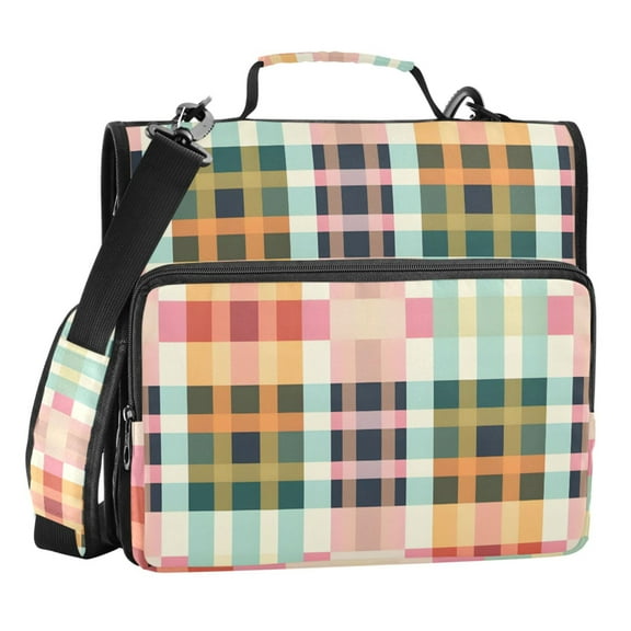 ALAZA Zipper Binder Checkered Pattern Grid 3 Ring Trapper Keeper File Folder Organizer Bag