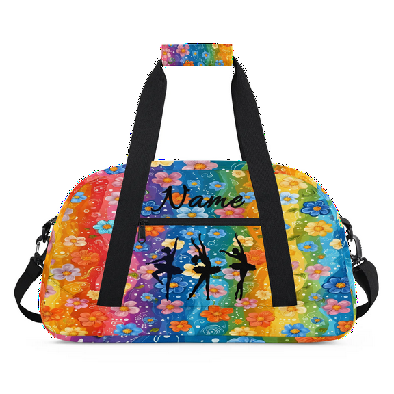 Qzaxky Custom Dance Bag Personalized Gym Bag Duffle Bag Large Dance Bag for Girls with Name Overnight Bag Rainbow Flower