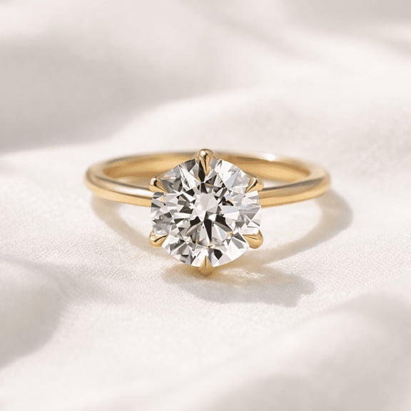 Jewelerix Round Cut Solitaire Engagement Ring in Yellow Gold Vermeil, Classic 6-Prong Setting, Wedding Proposal Ring