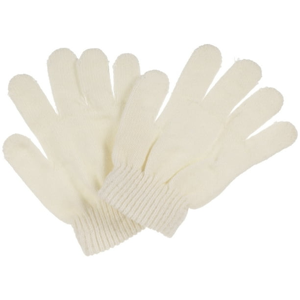 PTOOTP Guantes para niños de otoño e invierno, de punto, de color liso, con cinco dedos, cálidos, para niños de 4 a 12 años (blancos).