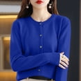 thumbnail image 2 of Womens&nbsp;cardigan&nbsp;sweaters Button Up Cardigans Lightweight Crew Neck Knit Sweaters Elegant Tops Outwear OIOLOYJM Blue M, 2 of 6