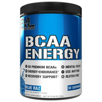 BCAA Powder - Evlution tion Pre Workout BCAA Energy Powder 30 Servings - EVL BCAA Amino s Endurance & Muscle Recovery Drink - Blue Raz Flavor with  B12 &  C