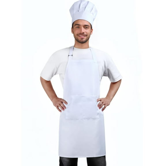 JASGOOD Unisex Apron Chef Hat Set Adjustable Bib Cooking Aprons for Men and Women