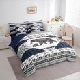 thumbnail image 2 of Castle Fairy Animal Bear 7-Piece Twin Bedding,Bohemian Aztec Wildlife Bedding Comforter Set,Navy Black,Navy Blue Reversible, 2 of 7