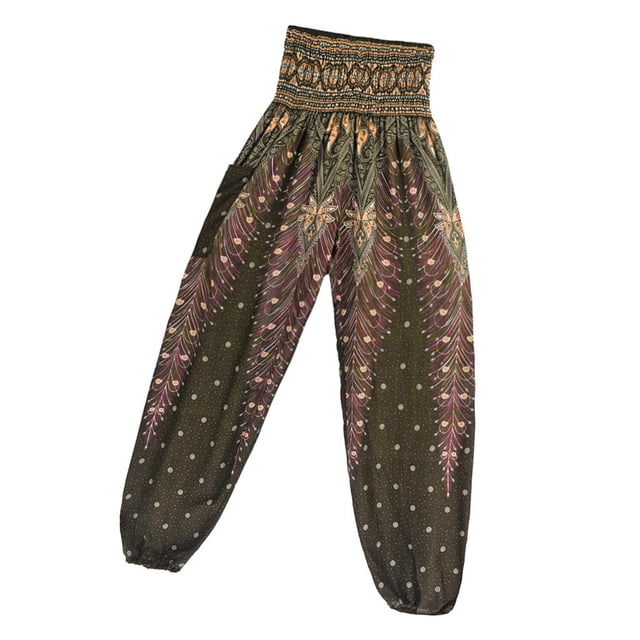 lionlar Polyester Harem Pants Taille Smockée Coloré Été Décontracté Mode Femmes Vert Foncé