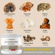 Healblend Mushroom Plus+ Powder 2000mg - 10 Organic Mushrooms for Brain, Immune & Stress Support - Adaptogenic Supplement - 60-Day Supply