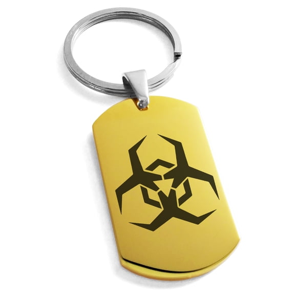 Stainless Steel Biohazard Malware Engraved Dog Tag Keychain Keyring