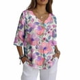 thumbnail image 4 of Warop Women's 3/4 Sleeve Tops Fashionable Printed V-Neck Blouse Loose Fit Pullover T Shirts with Decorative Buttons, 4 of 5