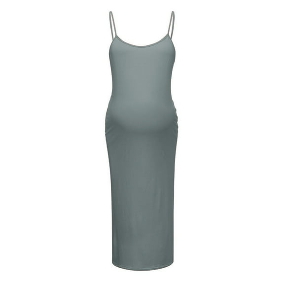 Efsteb Women's Maternity Dress Stretchy Round Neck Bodycon Pregnancy Dresses Comfy Solid Color Sleeveless Casual Maternity Clothes(Gray,XXL)