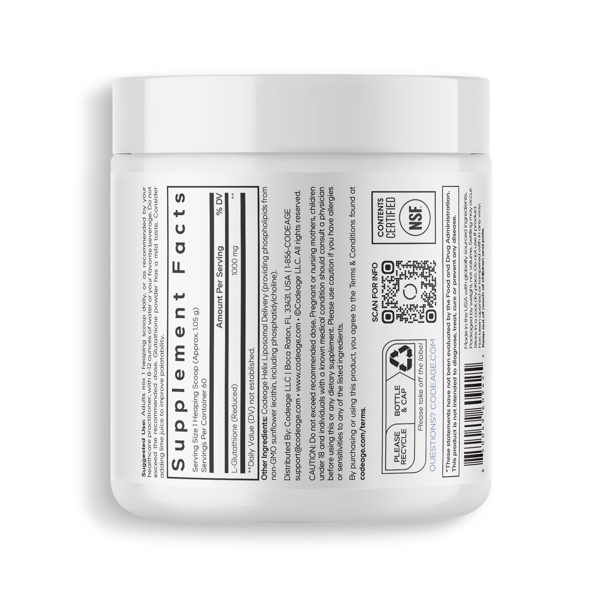 liposomal glutathione powder packets Codeage Liposomal Glutathione Powder - 1,000 mg L-Glutathione per Serving,  Liposomal Delivery - 2-Month Supply - Vegan Reduced L-Glutathione -  Unflavored - Phospholipid - Non-GMO - 2.22 Oz