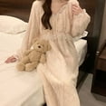 thumbnail image 4 of BiZtdJrK Flannel Pajama Dress Women Lace Patchwork Square Neck Long Sleeve Nightdress Fuzzy Cozy Winter Nightgowns Full Length Cute Sleepdress Beige XL, 4 of 6