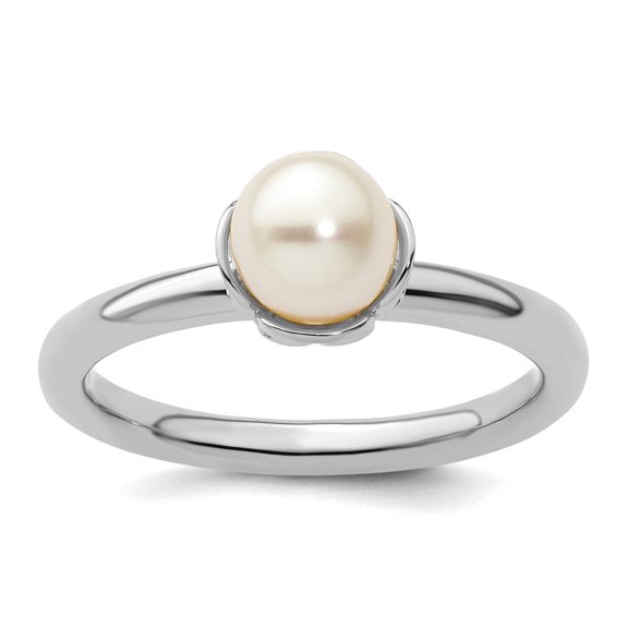 2.5mm 925 Sterling Silver Stackable Polished White Freshwater Cultured Pearl Ring Size 5 Stackable Ring for Women