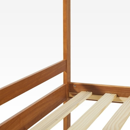 Walker Edison - Minimalist Slatted Solid Wood Low Queen Bedframe - Natural Pine