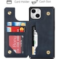 thumbnail image 3 of Compatible with iPhone 14 Luxury PU Leather Case with Card Holder,Cash Slots,Stand Function Back Wallet Case Flip Wrist Strap Double Magnetic Clasp Protective Case for iPhone 14 6.1",Blue, 3 of 13