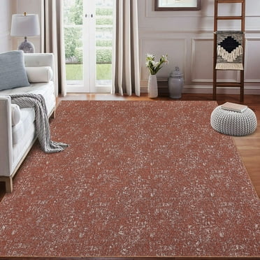 CAROMIO Area Rug Modern Solid Textured Area Rugs Stain Resistant Non-Slip Floor Carpet Rug Contemporary Yarn Dyed Jacquard Accent Rug, 5' x 7' Red