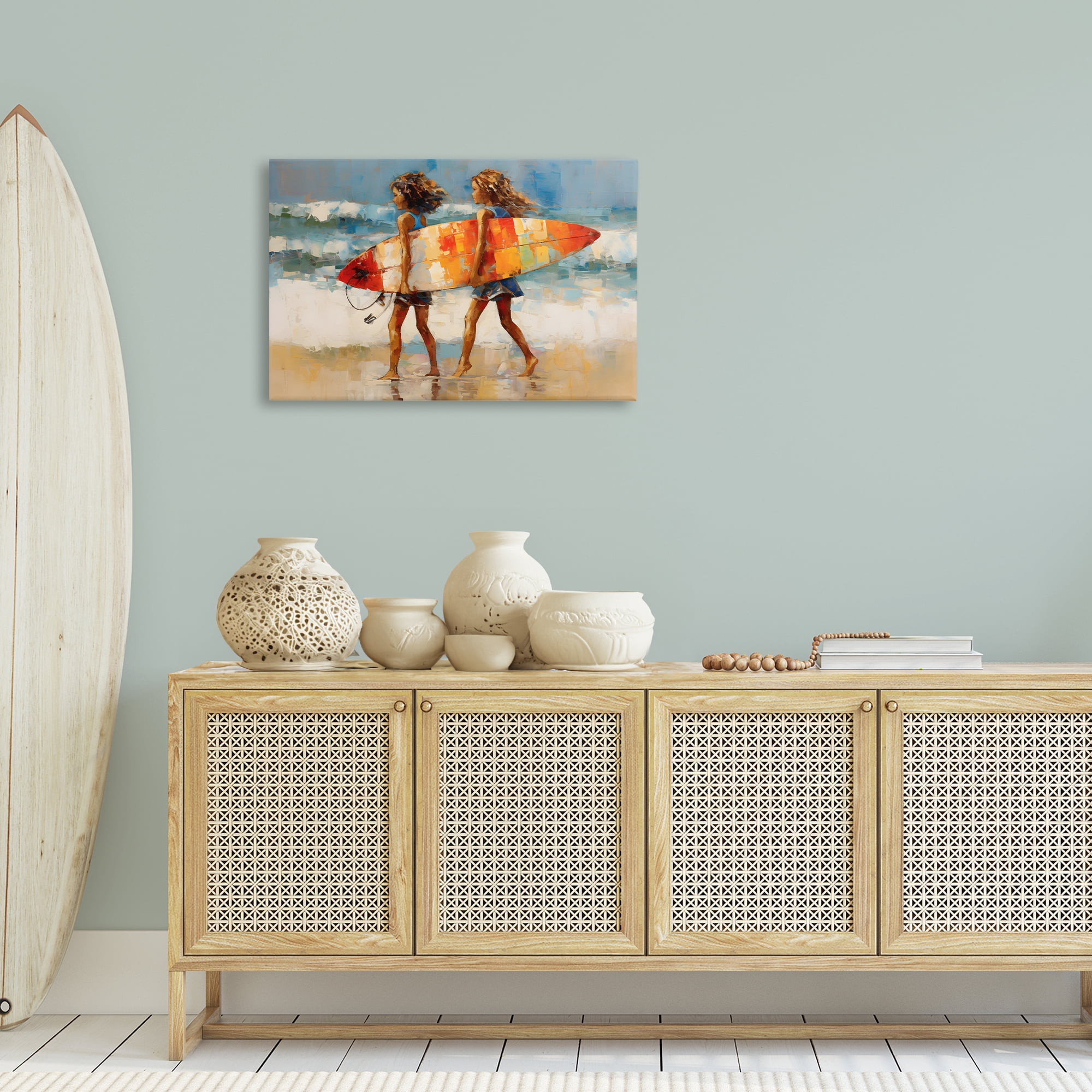 Stupell Industries Surfboard Kids Friends Sports Painting Gallery Wrapped Canvas Art Print Wall Art, 30 x 20