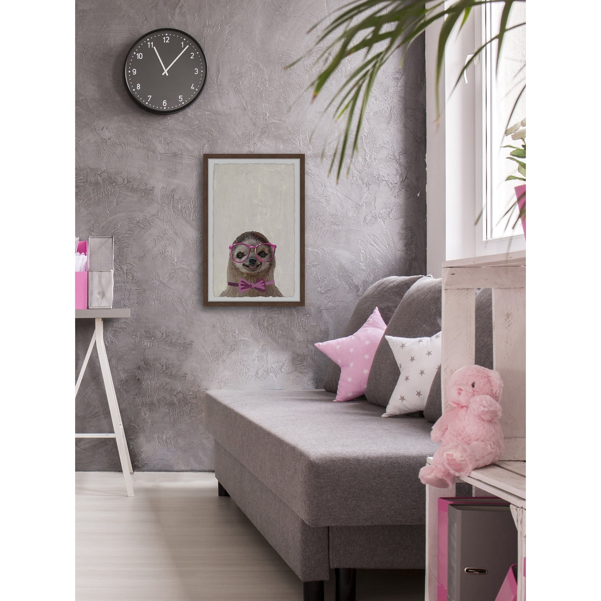 Marmont Hill Sloth With A Bow Iii Framed Wall Art, 20" x 1.5"