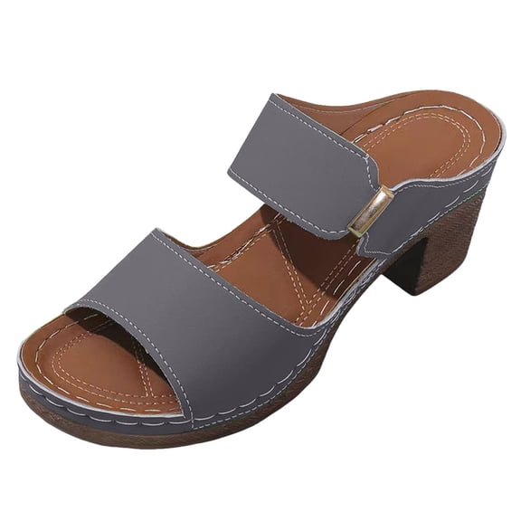 Platform Wedge Sandals for Women Comfortable Slip On Open Toe Chunky Heel Dress Shoes Breathable Beach Sandal Gray Size 8