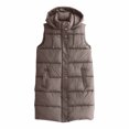thumbnail image 4 of Htigea Clearance Women's Long Quilted Puffer Vest Sleeveless Hooded Button Down Padded Coats Jacket Outerwear with Pockets Fall Savings Coffee,S, 4 of 4