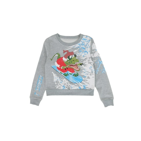 Jollidays Boys' Snowboarding T-Rex Long Sleeve Crewneck Christmas Sweatshirt, Sizes S-XL
