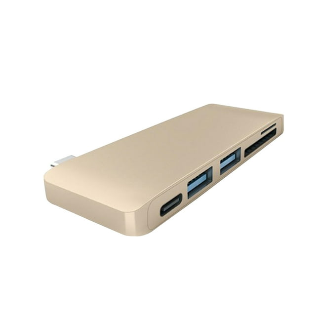 EeaseCA Type-C USB 3.0 5 in 1 Combo Hub Adapter Charging Data Sync Reader for (Golden)