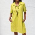 thumbnail image 2 of CIENVNSTG Women Summer Dress Short Sleeve Knee Length T Shirt Dress Blouse Solid V Neck Casual Dresses Yellow XL, 2 of 6