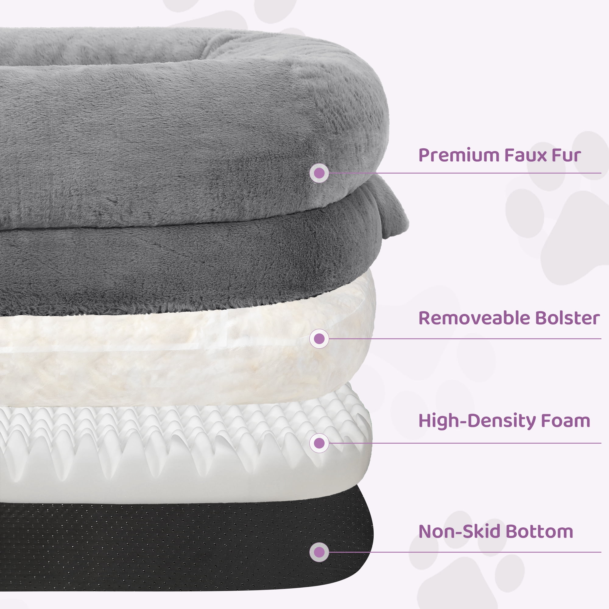 Melocadol Human Dog Bed for Adult, 71"x40"x10" Fits You & Pets, Orthopedic Foam, Washable Faux Fur, Removable Cover, Light Grey