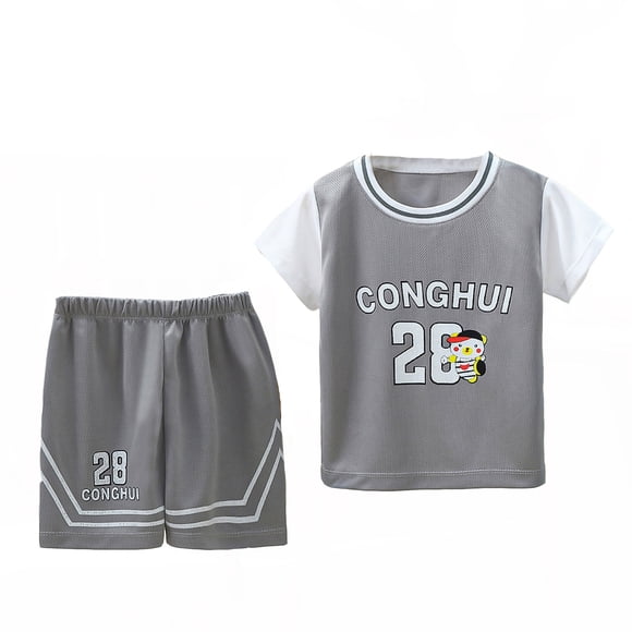 XDZJLR Tenues pour Tout-Petits Garçons Shorts de Sport pour Enfants Ensemble de Survêtement 2 Pcs Débardeur de Basketball et Shorts en Mesh Séchage Rapide Gris 12-18 Mois