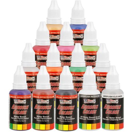 U.S. Art Supply® 12 Color 1oz Pearlescent AIRBRUSH Paint Set w Cleaner