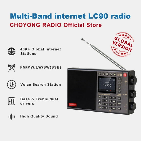 CHOYONG LC90 Multi-Band Smart Internet Radio Portable AM/FM, Longwave and Shortwave Radio with WiFi/4G, Bluetooth, TF Card，Portable Shortwave  Receiver with SSB,choyoung Radio